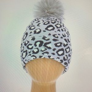 Cheetah Print Double Layered Pom Pom Beanie Hat
